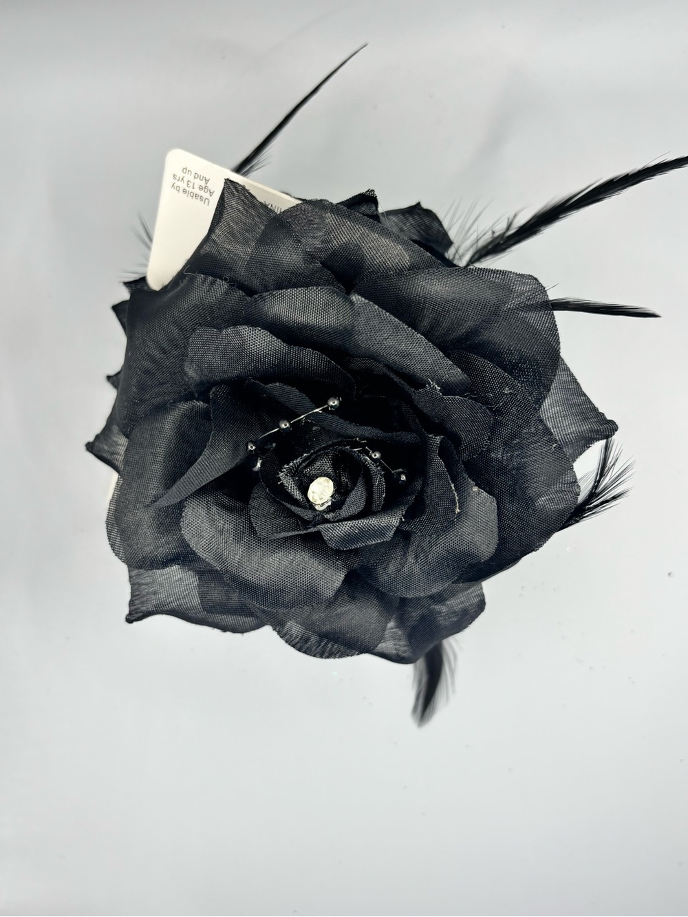 Large Black Floral Hair Clip with Crystal Accent
